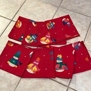 Set of 8 Colorful Winter Snowman Cloth Napkins New